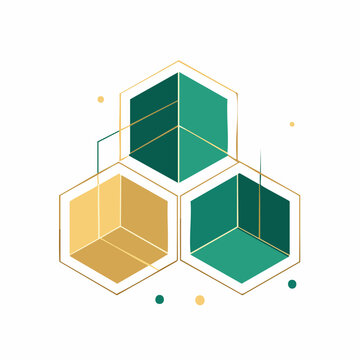 Abstract Geometric Hexagons with Gold Outline