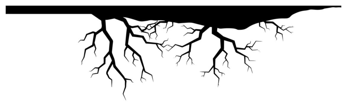 Ground cracks with deep root fractures splitting the surface vector illustration