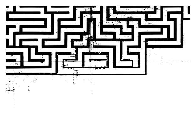 Maze puzzle pattern with distressed grunge scratched texture lines