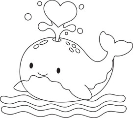 Obraz premium Whale Water Heart Coloring Art