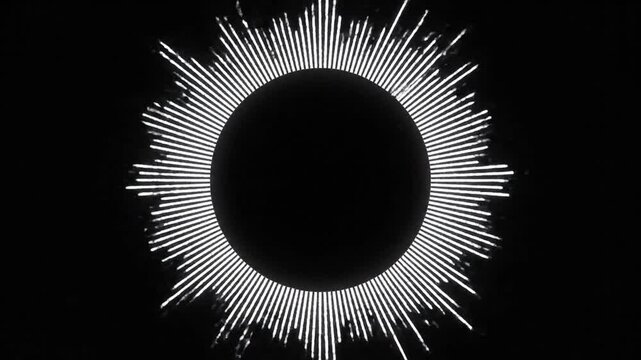White circular audio frequency waveform radiating from a black center against a dark background