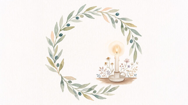 Elegant candle wreath watercolor communion frame illustration
