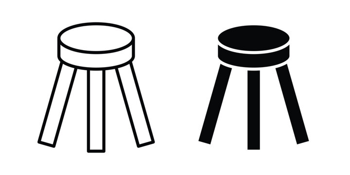 Three legged stool icon symbol. Editable stroke. vector icons