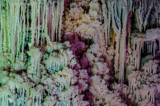 Salt stalactites in an underground salt mine, Slanic, Prahova, Romania