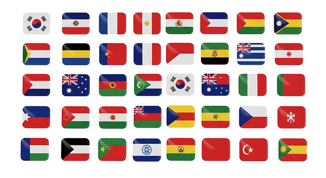 Collection of national flags from countries worldwide in flat design vector illustration set