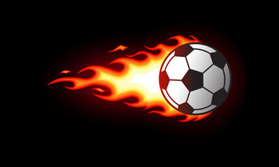 Fototapeta premium Soccer ball on fire, flaming football illustration on black background