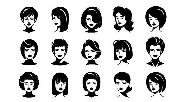 diverse womens vector faces with various modern hairstyles ideal for female avatars profile pictures and beauty salons