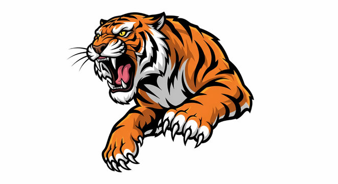Fierce tiger mascot head illustration in attacking pose