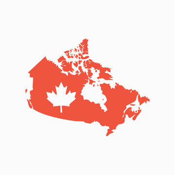 Map of Canada with Maple Leaf Symbol