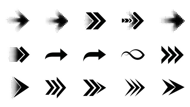 collection of modern black arrows with different styles and effects