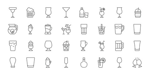 Fototapeta premium Cocktails icons in line design. cocktails, drink, bar, beverage, party, alcohol, nightlife on white background vector. Cocktails editable stroke icon