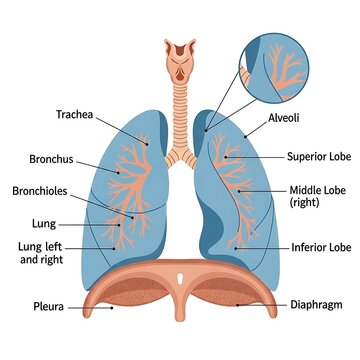 Detailed anatomical diagram of human respiratory system.