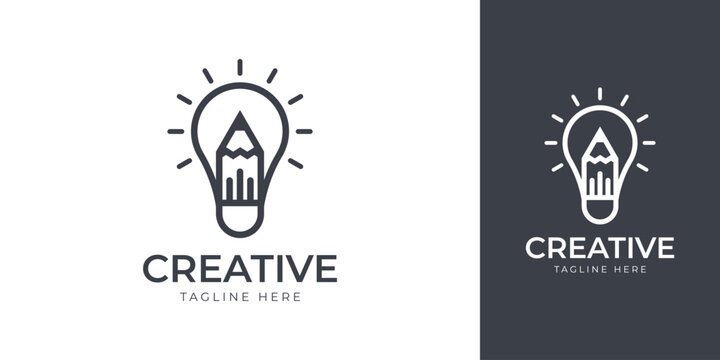 Modern Minimalist Light Bulb and Pencil Education Creative Logo Template