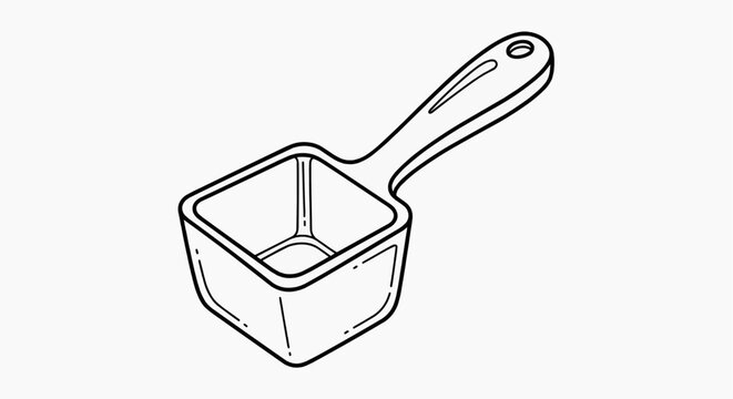 A line drawing of a small empty saucepan with a handle is shown.