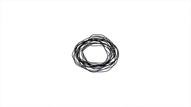 Hand Drawn Scribble Doodle Animation, Stop Motion Circle Sketch, Messy Ink Tangle, Minimalist Abstract Loop, Charcoal Drawing, Artistic Highlight 4k video