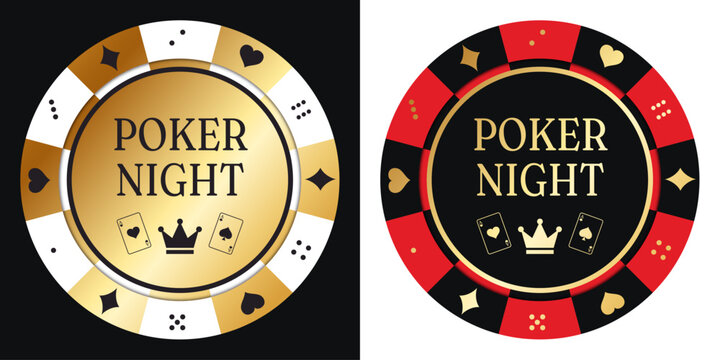 Two version luxurious casino chip design with gold and poker night inscription.