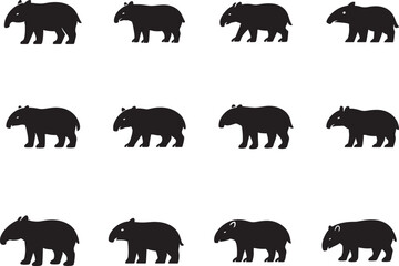 Obraz premium Tapir long snout line art icon isolated on white background. Animal linear symbol vector set.