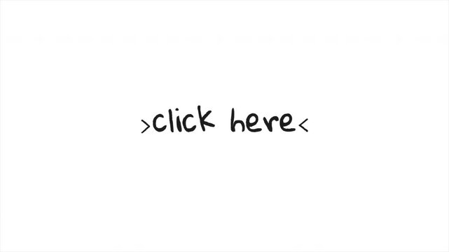 Hand Drawn Click Here Text with Animated Arrows, Call to Action, Doodle Sketch Style, Web UI Pointer, Minimal Line Art, Isolated White Background 4k video