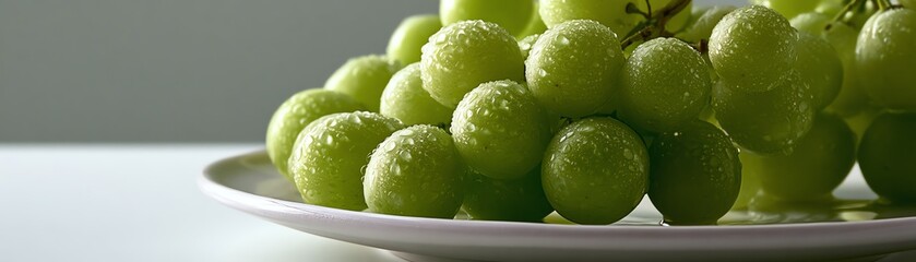 Fresh green grapes on a white plate. © nuttapong
