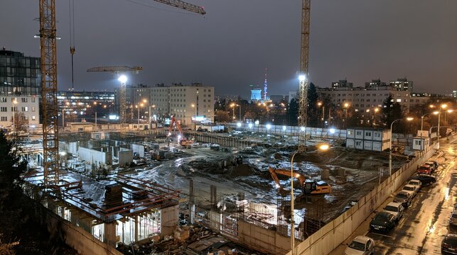 undergroung building site of prague new metro line D under construction