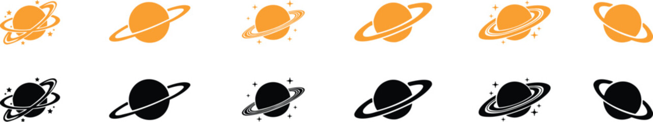 Saturn planet, ringed world and galaxy icon set collection group in flat style vector, space, cosmic, astronomy, orbit, universe symbols bundle © AbdulJabbar
