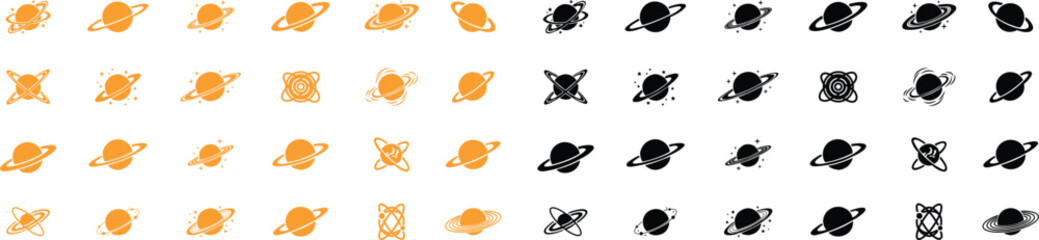 Saturn planet, ringed world and galaxy icon set collection group in flat style vector, space, cosmic, astronomy, orbit, universe symbols bundle © AbdulJabbar