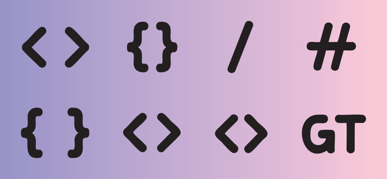 Collection of programming and coding symbols with brackets hashes and arrows isolated illustration