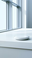 Fototapeta premium Minimalistic white plate on a clean table.