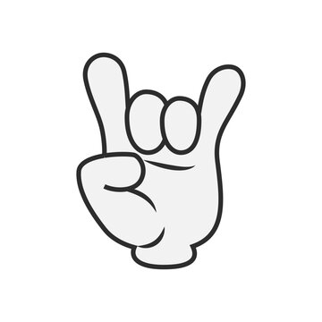 Cartoon fingers gesture the Rock, cartoon rock hand. Glove hand making rock and roll gesture.