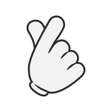 Cartoon fingers crossed hand gesture symbolizing the heart.