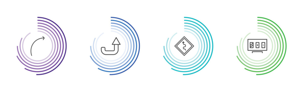 user interface icon set with curve arrow, curved up arrow, curvy road ahead, online gambling signs in flat outline style