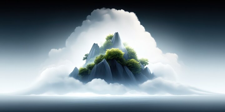 Ethereal Clouds and Majestic Mountains in a Dreamlike Atmosphere