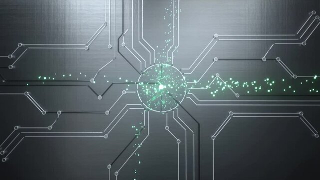 Top down circuit line network with green digital data flow