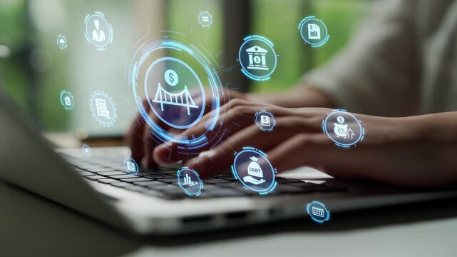 Loan icons represent debt, repayment, and financial planning. Loan supports banking, loan connects credit with payment systems, and loan helps manage interest effectively. Funnel