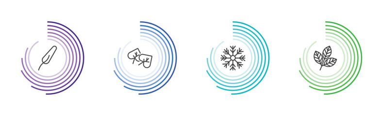 nature icon set with subulate, cercis leaf, big snowflake, rowan leaf signs in flat outline style © Abstract