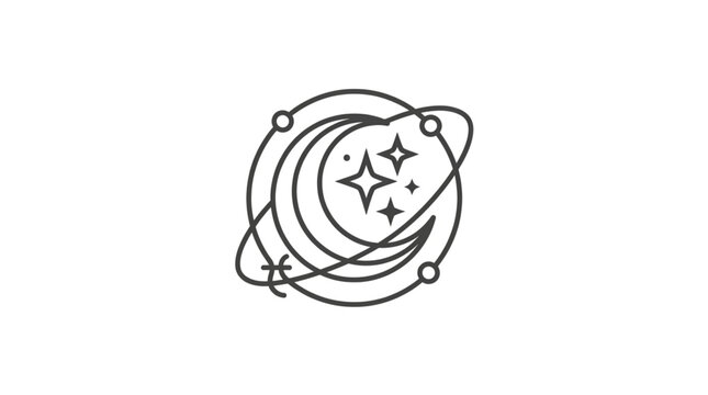 Celestial crescent moon and stars graphic design.