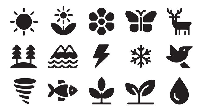 Collection of nature and weather icons representing seasons and elements.