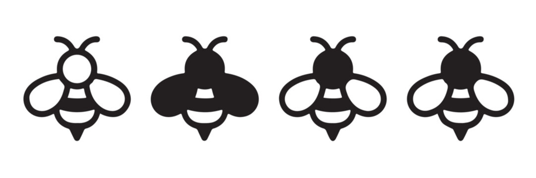Bee icon vector collection, line art and solid honey bee symbols isolated on a white background.