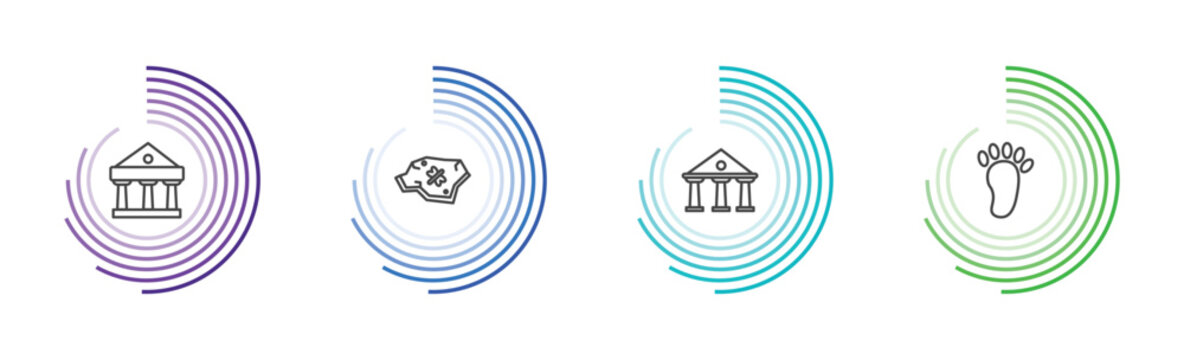 history icon set with pantheon, fossil, greek, foot print signs in flat outline style