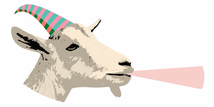 Goat With Party Hat And Horn Vector Illustration