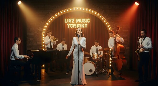 Jazz band and female singer performing on stage