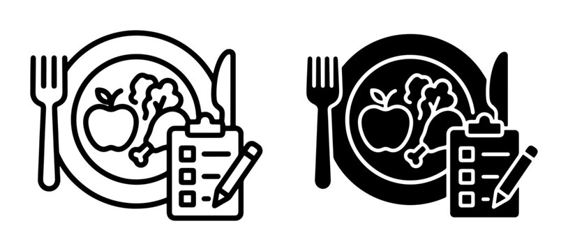 Healthy Meal Plan Icons, Nutrition Diet Checklist Vector Graphics, Food Planning Symbols
