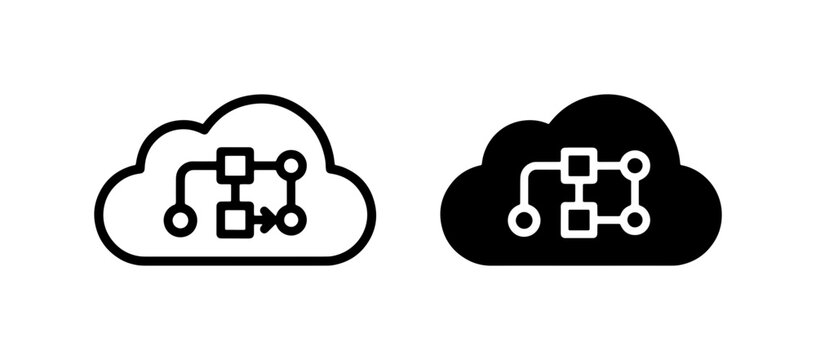 Cloud Computing Flowchart Icons, Data Process Diagram, Network Logic Symbols