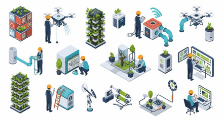 Fototapeta premium Isometric Illustration of Modern Agricultural Technology and Smart Farming.