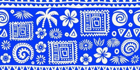 Blue Tropical Pattern A Seamless Repeating Vector Illustration © Bijoy