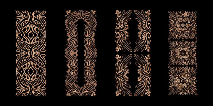 Art Nouveau Frames With Floral Ornaments Vector Illustration On Black