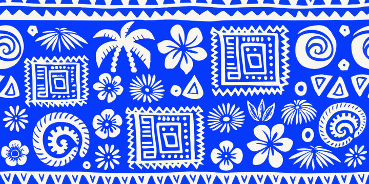 Blue Tropical Pattern A Seamless Repeating Vector Illustration