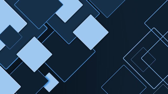 Abstract geometric background with overlapping squares on a dark gradient animation