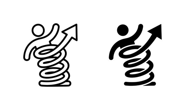 Springboard Success Icons, Human Figure Leaping Upward Arrow, Business Growth Concept, Vector Art Collection