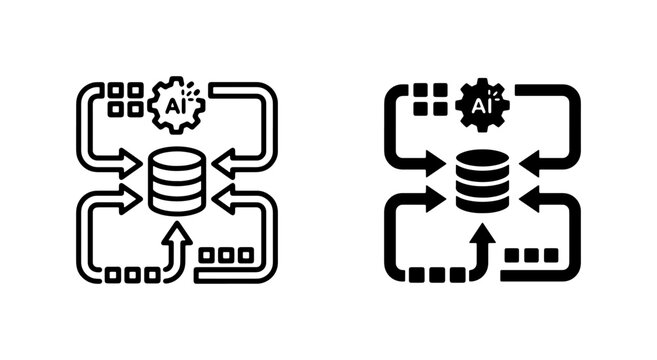 AI Data Processing Icons, Machine Learning Algorithm Flow, Database Management System Vector Set